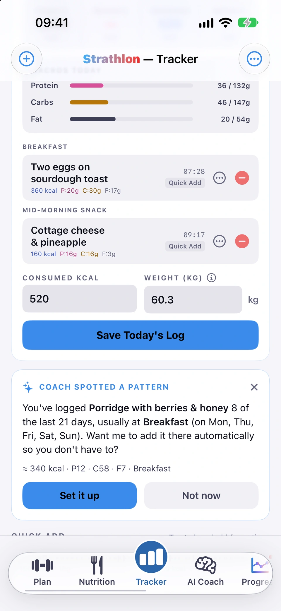 Coach spotted a pattern: 'COACH SPOTTED A PATTERN' card with Set it up.