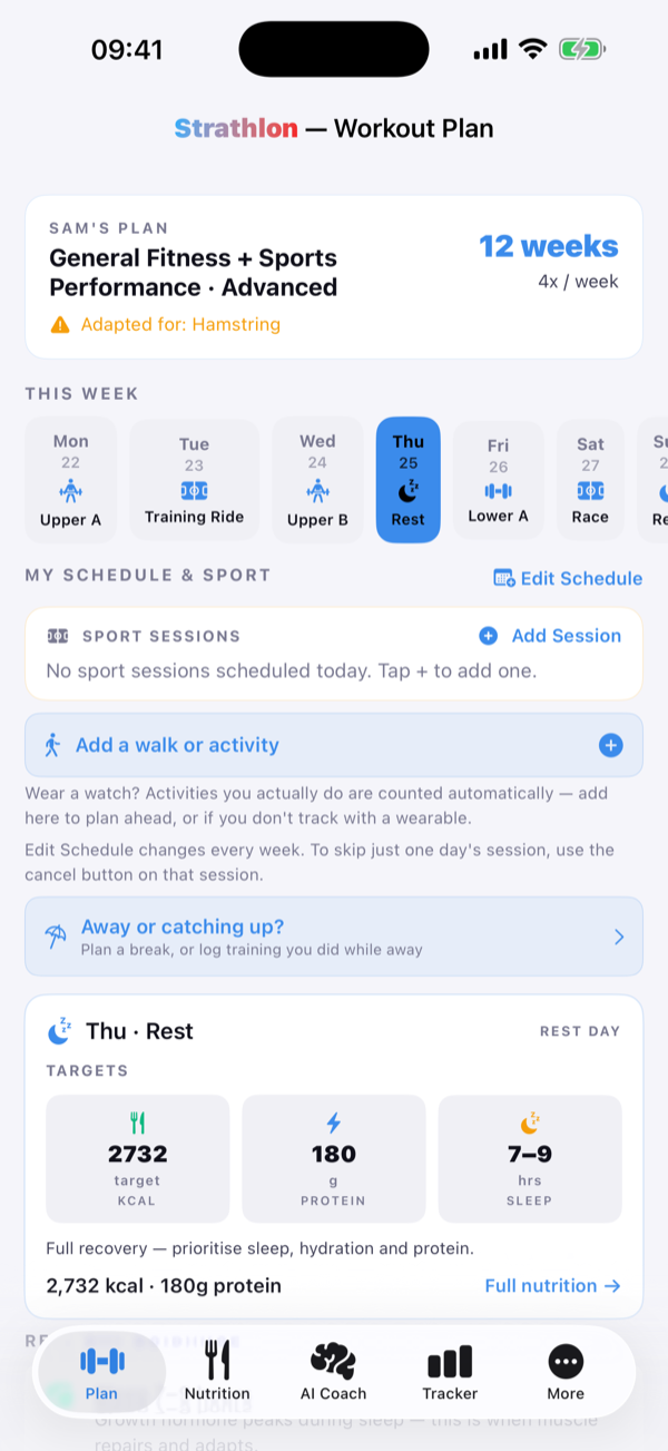 Strathlon Add activity screen with a long session being logged